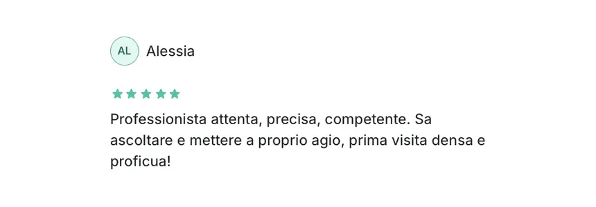 Recensione di Alessia: professionista attenta, precisa, competente